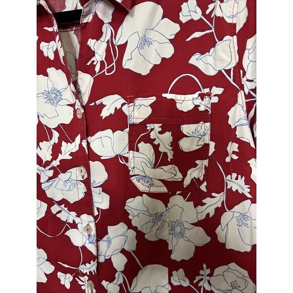 Cappagallo Red Floral Tropical Button Down Blouse Petite Medium - Picture 6 of 6
